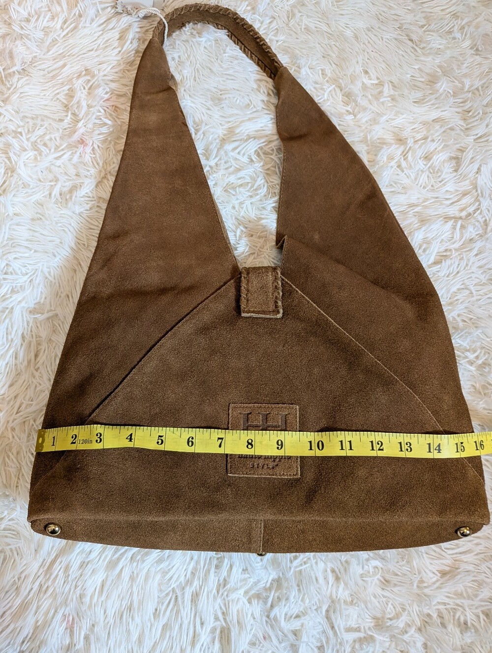 Haute Hippie Brown Triangle Suede Hobo Bag - Picture 9 of 9